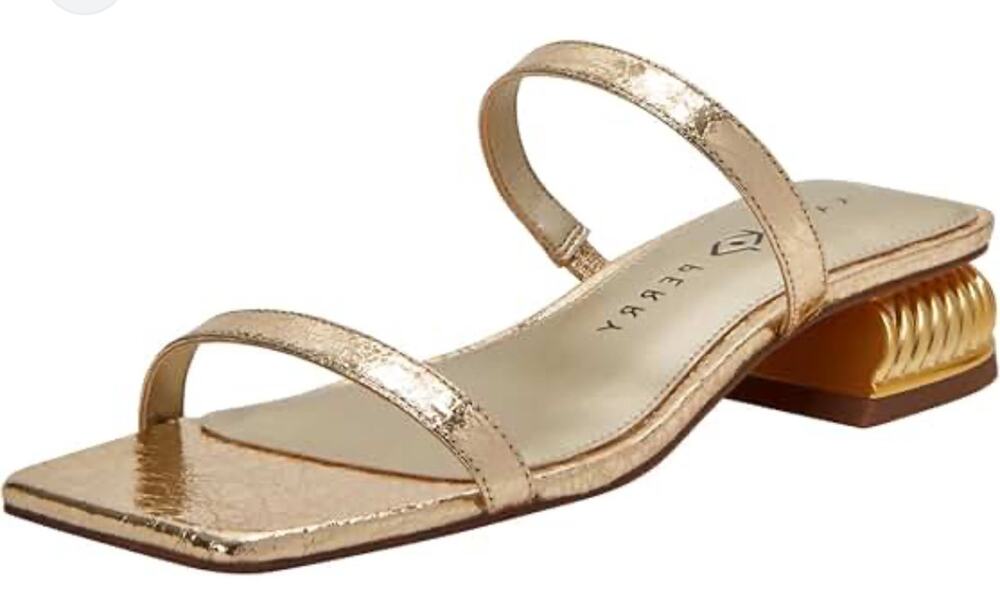 Katy Perry Framing Crinkle Metallic Low Heel Sandal Gold Women's Size 5.5M NWT